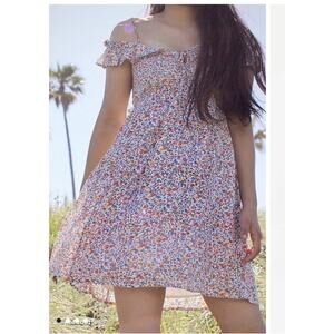 Urban Outfitters UO Josephine Gauze Babydoll Mini Dress Womens Size Large Floral